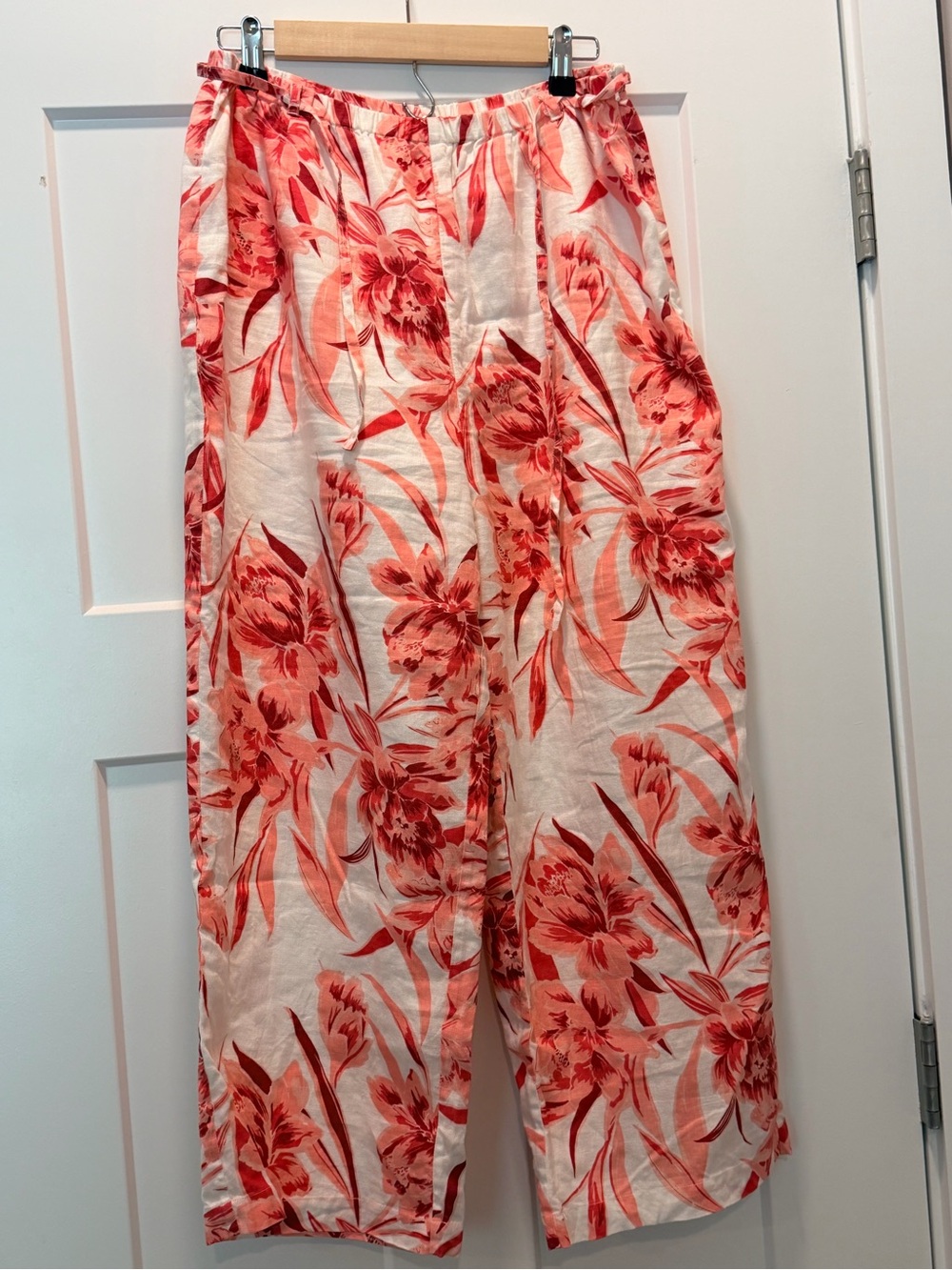 Amanda Smith Floral Wide Leg Crop Pants L High Rise Tropical Coastal